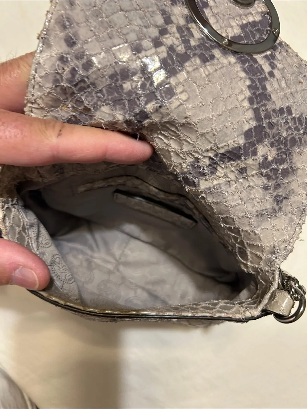 Michael Kors Lavender and Gray Snakeskin MK Chain Crossbody